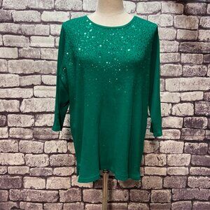 Quacker Factory Green Ribbed Top Size 1X